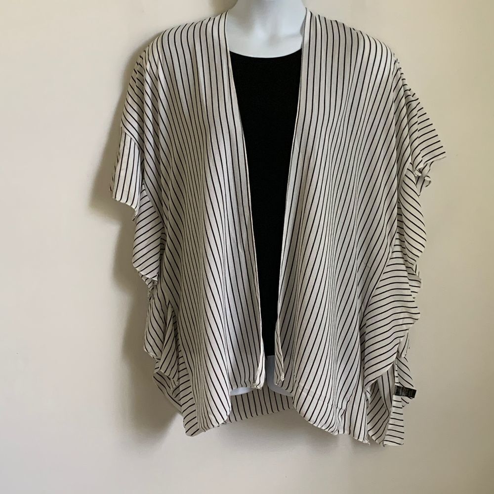 Black & White Striped Ruffled Shawl